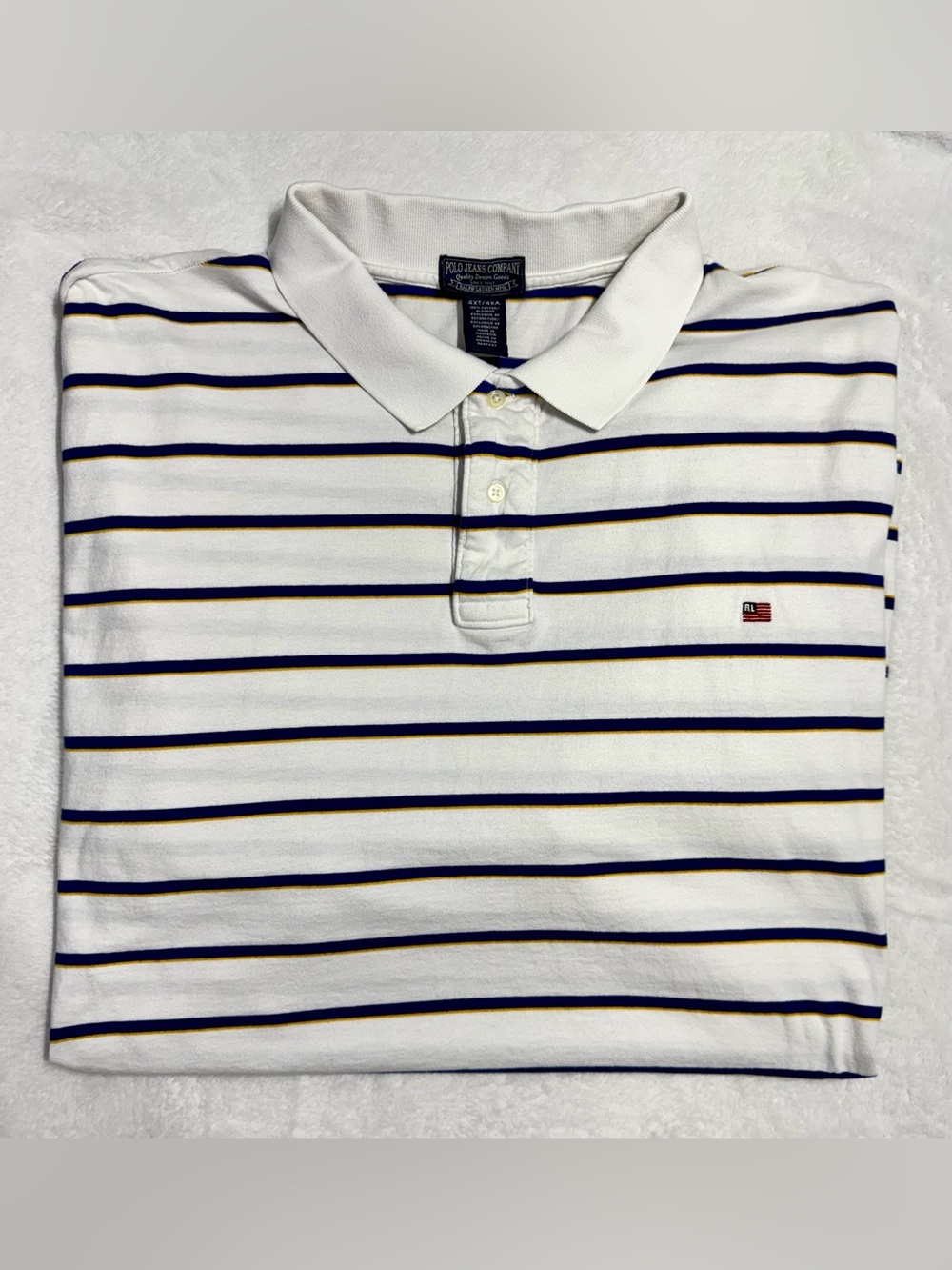 Polo Jeans Company Ralph Lauren Men’s 4XT White/Blue Striped Cotton Polo Shirt